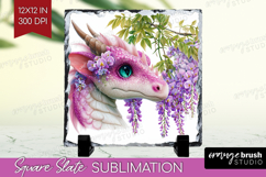 Floral Dragon Slate PNG - Fantasy Square Slate Sublimation Product Image 1