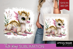 Floral Dragon Tote Bag - Fantasy Tote Bag PNG Sublimation Product Image 1