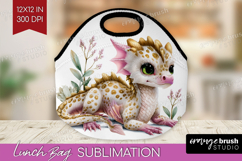 Floral Dragon Lunch Bag - Fantasy Lunch Bug PNG Sublimation Product Image 1
