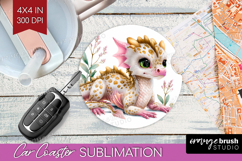 Floral Dragon Car Coaster - Fantasy Coaster PNG Sublimation Product Image 1