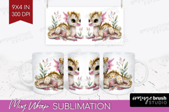 Floral Dragon Mug Wrap - Fantasy Mug PNG Sublimation Product Image 1