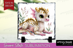 Floral Dragon Slate PNG - Fantasy Square Slate Sublimation Product Image 1