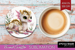 Floral Dragon Round Coaster - Fantasy Coaster PNG Product Image 1