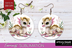 Floral Dragon Round Earrings - Fantasy PNG Sublimation Product Image 1