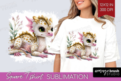 Floral Dragon Square Tshirt Background - Fantasy PNG Product Image 1