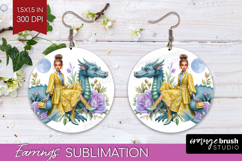 Floral Dragon Round Earrings - Fantasy PNG Sublimation Product Image 1