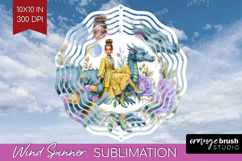 Floral Dragon Wind Spinner Sublimation PNG - Fantasy Round Product Image 1