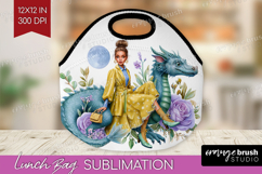 Floral Dragon Lunch Bag - Fantasy Lunch Bug PNG Sublimation Product Image 1