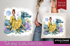 Floral Dragon Tote Bag - Fantasy Tote Bag PNG Sublimation Product Image 1