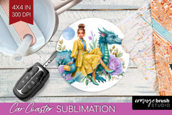 Floral Dragon Car Coaster - Fantasy Coaster PNG Sublimation Product Image 1