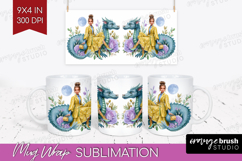 Floral Dragon Mug Wrap - Fantasy Mug PNG Sublimation Product Image 1