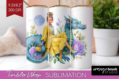 Floral Dragon Tumbler Wrap - Fantasy Tumbler PNG Sublimation Product Image 1