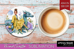 Floral Dragon Round Coaster - Fantasy Coaster PNG Product Image 1