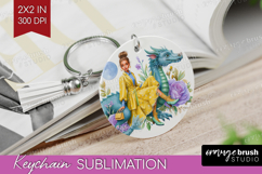 Floral Dragon Keychain PNG - Fantasy Keychain Sublimation Product Image 1