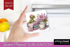 Floral Dragon Magnet Sublimation - Fantasy Square Magnet PNG Product Image 1