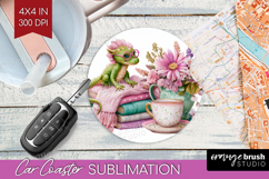 Floral Dragon Car Coaster - Fantasy Coaster PNG Sublimation Product Image 1