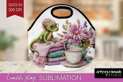Floral Dragon Lunch Bag - Fantasy Lunch Bug PNG Sublimation Product Image 1