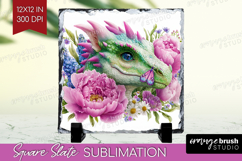 Floral Dragon Slate PNG - Fantasy Square Slate Sublimation Product Image 1
