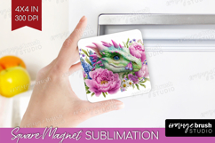 Floral Dragon Magnet Sublimation - Fantasy Square Magnet PNG Product Image 1