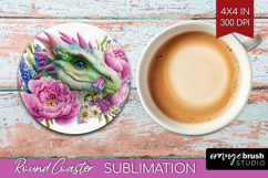Floral Dragon Round Coaster - Fantasy Coaster PNG Product Image 1