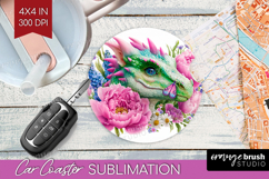 Floral Dragon Car Coaster - Fantasy Coaster PNG Sublimation Product Image 1