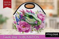 Floral Dragon Lunch Bag - Fantasy Lunch Bug PNG Sublimation Product Image 1