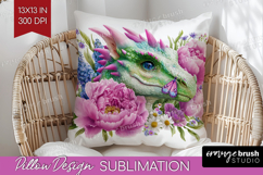 Floral Dragon Pillow Sublimation - Fantasy Pillow Cover PNG Product Image 1