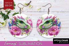Floral Dragon Round Earrings - Fantasy PNG Sublimation Product Image 1