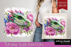 Floral Dragon Tote Bag - Fantasy Tote Bag PNG Sublimation Product Image 1