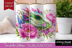 Floral Dragon Tumbler Wrap - Fantasy Tumbler PNG Sublimation Product Image 1