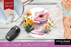 Floral Dragon Car Coaster - Fantasy Coaster PNG Sublimation Product Image 1