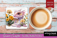Floral Dragon Square Coaster - Fantasy Coaster PNG Product Image 1