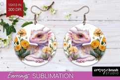 Floral Dragon Round Earrings - Fantasy PNG Sublimation Product Image 1