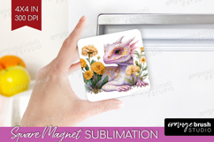 Floral Dragon Magnet Sublimation - Fantasy Square Magnet PNG Product Image 1