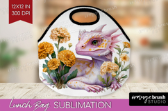 Floral Dragon Lunch Bag - Fantasy Lunch Bug PNG Sublimation Product Image 1