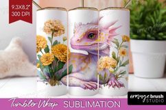 Floral Dragon Tumbler Wrap - Fantasy Tumbler PNG Sublimation Product Image 1
