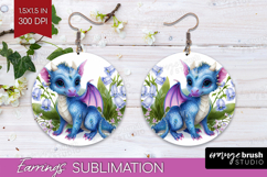 Floral Dragon Round Earrings - Fantasy PNG Sublimation Product Image 1