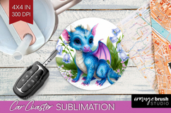 Floral Dragon Car Coaster - Fantasy Coaster PNG Sublimation Product Image 1