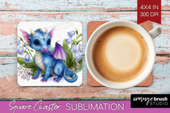 Floral Dragon Square Coaster - Fantasy Coaster PNG Product Image 1