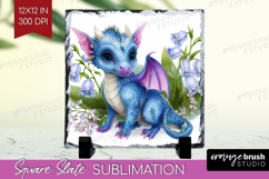 Floral Dragon Slate PNG - Fantasy Square Slate Sublimation Product Image 1