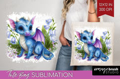 Floral Dragon Tote Bag - Fantasy Tote Bag PNG Sublimation Product Image 1
