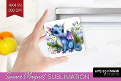Floral Dragon Magnet Sublimation - Fantasy Square Magnet PNG Product Image 1
