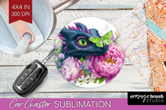 Floral Dragon Car Coaster - Fantasy Coaster PNG Sublimation Product Image 1