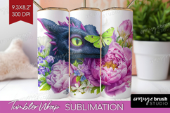 Floral Dragon Tumbler Wrap - Fantasy Tumbler PNG Sublimation Product Image 1