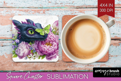 Floral Dragon Square Coaster - Fantasy Coaster PNG Product Image 1