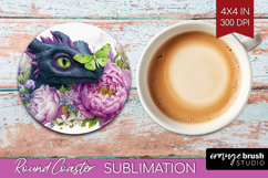 Floral Dragon Round Coaster - Fantasy Coaster PNG Product Image 1