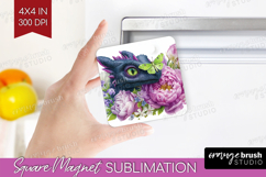 Floral Dragon Magnet Sublimation - Fantasy Square Magnet PNG Product Image 1