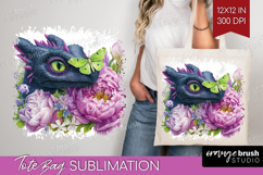 Floral Dragon Tote Bag - Fantasy Tote Bag PNG Sublimation Product Image 1
