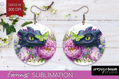 Floral Dragon Round Earrings - Fantasy PNG Sublimation Product Image 1