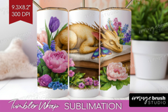 Floral Dragon Tumbler Wrap - Fantasy Tumbler PNG Sublimation Product Image 1